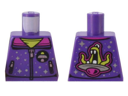 Lego Torso Vest with 2 Zipper Pockets, Stars, Space Ride Emblem, Spaceship, Alien, Magenta Collar Pattern / Dark Purple