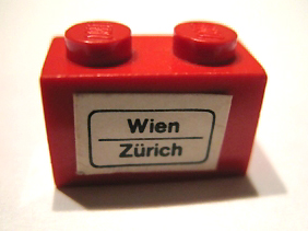 Lego Brick 1 x 2 with 'Wien - Zürich' (Zurich) Pattern (Sticker) - Set 164
