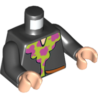 Lego Torso Shirt with Lime Collar with Dark Pink Flowers Print, Black Arms, Light Nougat Hands / Black