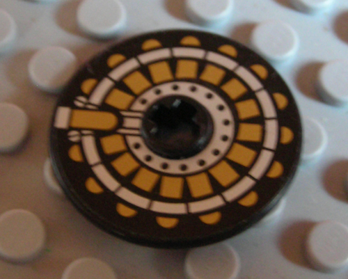 Lego Technic, Disk 3 x 3 with Gold on Black Pattern (Sticker) - Set 8103 / Black