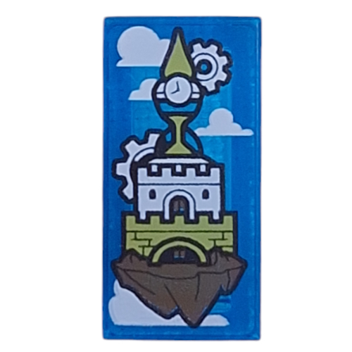 Lego Tile 1 x 2 with Sandman's Tower Print / Trans-Dark Blue