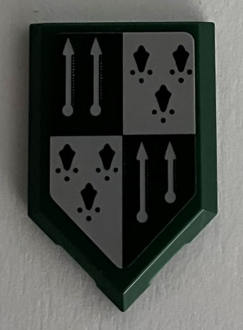 Lego Tile, Modified 2 x 3 Pentagonal with Dark Green and Light Bluish Gray Slytherin Banner with Spears Pattern (Sticker) - Set 76395
