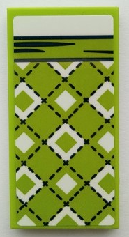Lego Tile 2 x 4 with Blanket with Black Stitching, White and Lime Diamonds, Bedsheet Pattern (Sticker) - Set 41395 / Lime