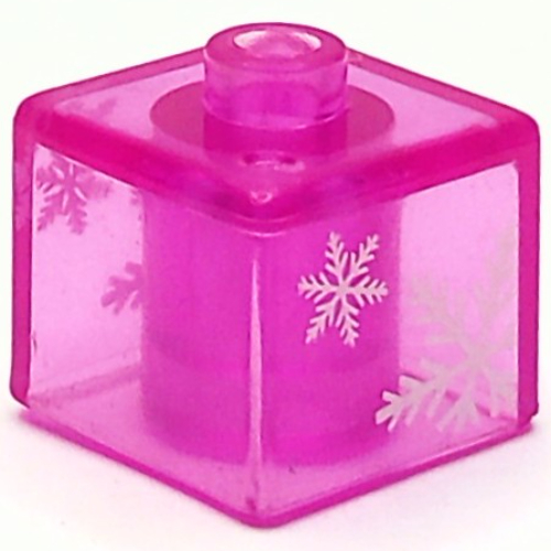 Lego Pen Bead, Square with Snowflakes Print / Trans-Dark Pink