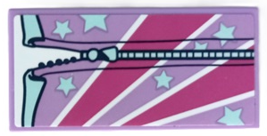 Lego Tile 2 x 4 with Medium Lavender Sleeping Bag with Light Aqua Stars, Magenta and White Stripes Pattern (Sticker) - Set 41681 / Medium Lavender