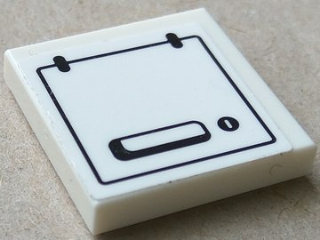 Lego Tile 2 x 2 with Black Storage Box Outline Pattern (Sticker) - Set 60165 / White