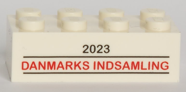 Lego Brick 2 x 4 with '2023 DANMARKS INDSAMLING' Pattern