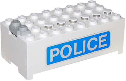 Lego Electric 9V Battery Box Small without Battery Cover with 'POLICE' Pattern on Both Sides (Stickers) - Set 6450 / White