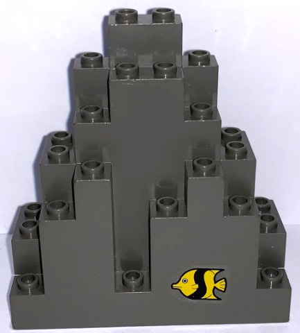 Lego Rock Panel 3 x 8 x 7 Triangular (LURP) with Large Fish Pattern (Sticker) - Set 6560 / Dark Gray