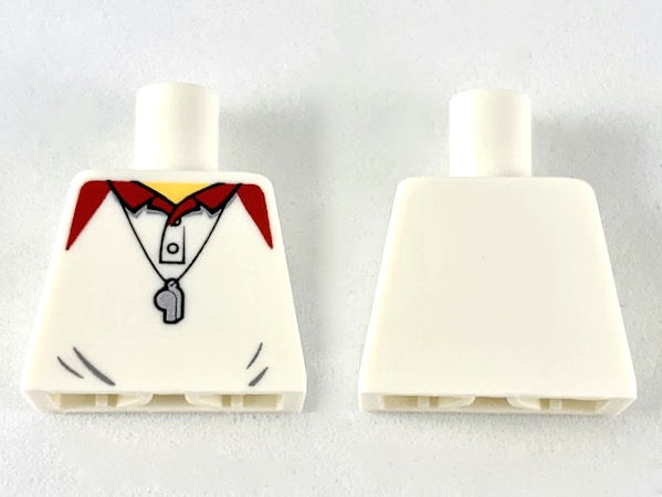 Lego Torso Polo Shirt with Red Collar and Shoulders, Silver Whistle, Yellow Neck without Back Print Pattern (BAM) / White