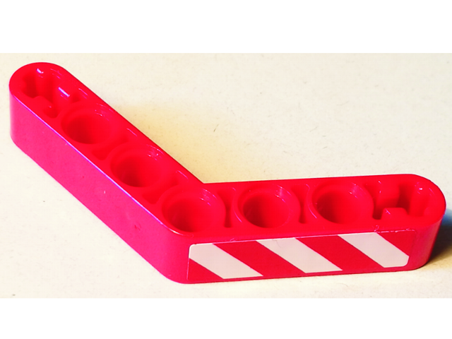 Lego Technic, Liftarm, Modified Bent Thick 1 x 7 (4 - 4) with Red and White Danger Stripes Pattern Model Left Side (Sticker) - Set 8071