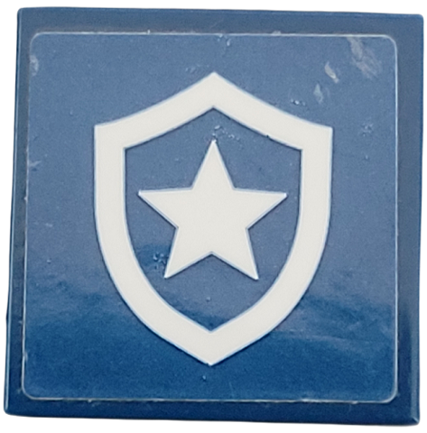 Lego Tile 2 x 2 with White Police Star Badge Logo Pattern (Sticker) - Set 60272 / Dark Blue