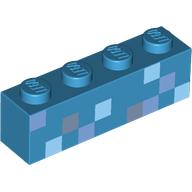 Lego Brick 1 x 4 with Bright Light Blue/Light Bluish Grey/Dark Bluish Grey Squares (Minecraft Pixelated) Print