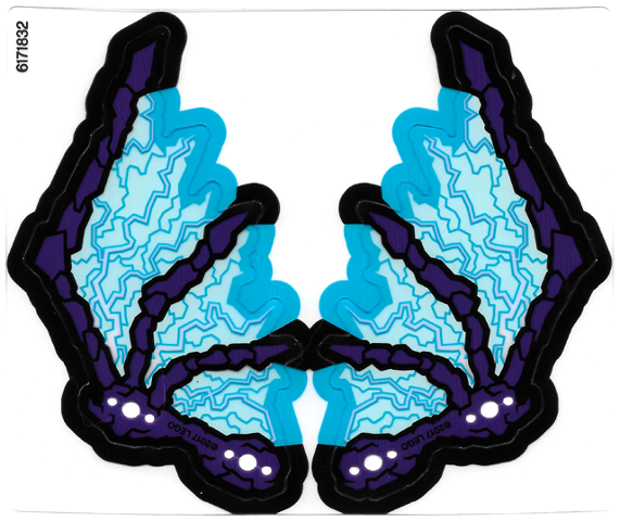 Lego Plastic Wings with Dark Purple Bony Spines and Light Aqua Electric Veins Pattern, Sheet of 2