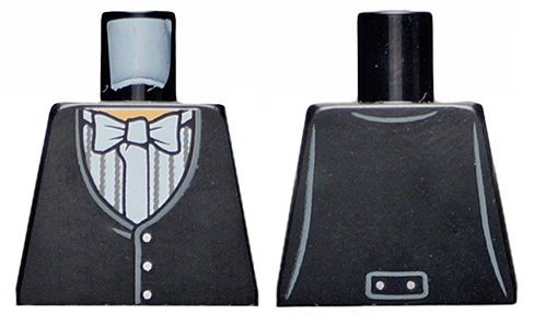 Lego Torso Harry Potter Black Yule Ball Vest and Bow Tie with 3 Buttons Front and 2 Buttons Back Pattern / Black