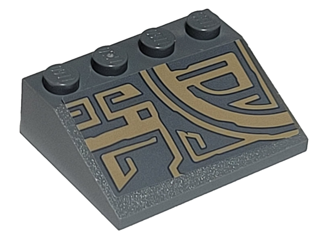 Lego Slope 33 3 x 4 with Dark Tan Quarter Circle Tribal Pattern Model Right Side (Sticker) - Set 75186 / Dark Bluish Gray
