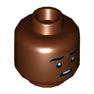 Lego Minifig Head Lucas Sinclair, Eyebrows, Mouth Open Showing Upper Teeth, Surprised Print / Reddish Brown