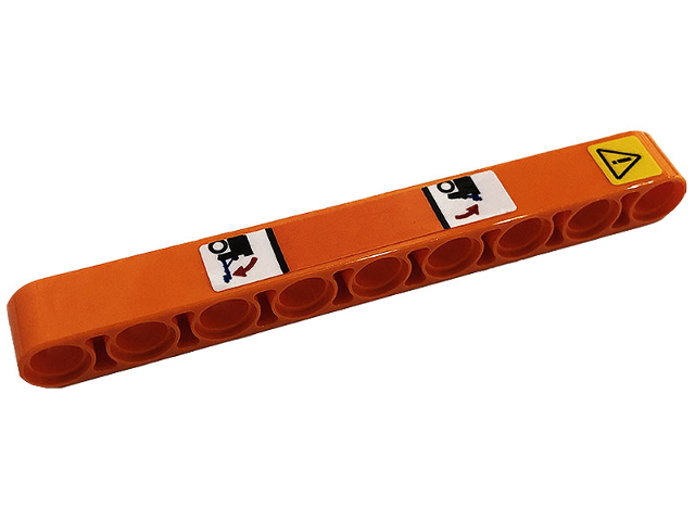 Lego Technic, Liftarm Thick 1 x 9 with Exclamation Mark in Yellow Danger Sign, Red Arrows, Blue Ramps and Black Wheels Pattern (Sticker) - Set 42128 / Orange