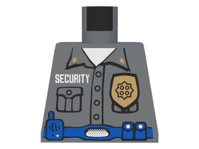 Lego Torso Security Guard, Gold Badge, Dark Blue Belt with Radio Pattern / Dark Bluish Gray