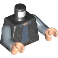 Lego Torso Jacket, Pockets, Sand Blue Shirt, Belt Buckle Print, Sand Blue Arms, Light Nougat Hands / Black