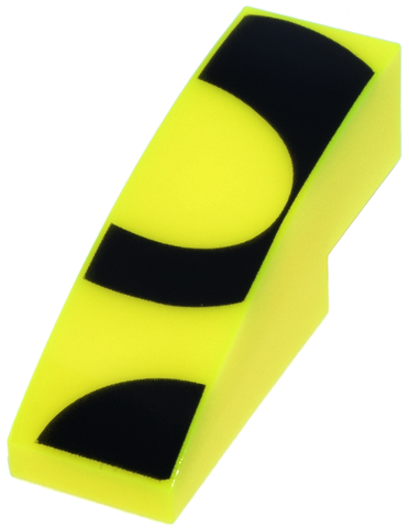 Lego Slope, Curved 3 x 1 with Black Squiggly Line and Quarter Circle Pattern / Vibrant Yellow