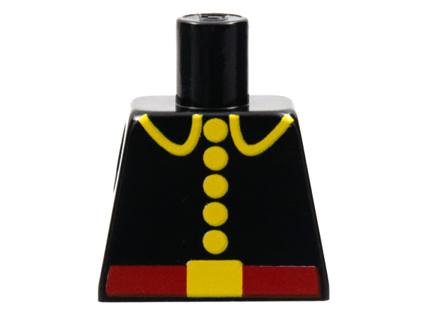 Lego Torso Fire Uniform with Red Belt and Yellow Lapels, Buttons, and Buckle Pattern (Reissue) / Black