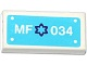 Lego Tile 1 x 2 with Dark Purple Star / Flower and 'MF 034' Pattern (Sticker) - Set 41034