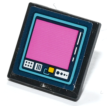 Lego Road Sign 2 x 2 Square with Open O Clip with Dark Blue Computer Screen, Dark Pink Square and Medium Azure Border Pattern (Sticker) - Set 41731