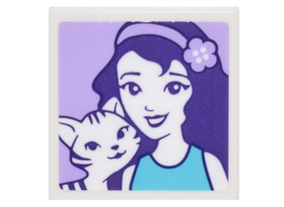Lego Tile 2 x 2 with Portrait of Female with Headband with Flower and Black and White Striped Cat Pattern (Sticker) - Set 41305