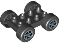 Lego Duplo Car Base 2 x 4 with Black Tires and Silver Spinner Wheels Pattern (88760 / 88762c01pb05)