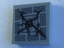 Lego Tile 2 x 2 with Floor Tile with Ornamental Mosaic Border and Cracks on Light Bluish Gray Background Pattern (Sticker) - Set 70617 / Light Bluish Gray