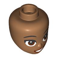 Lego Minidoll Head, Black Eyebrows, Reddish Brown Eyes, Lips, Open Mouth Smile / Medium Nougat