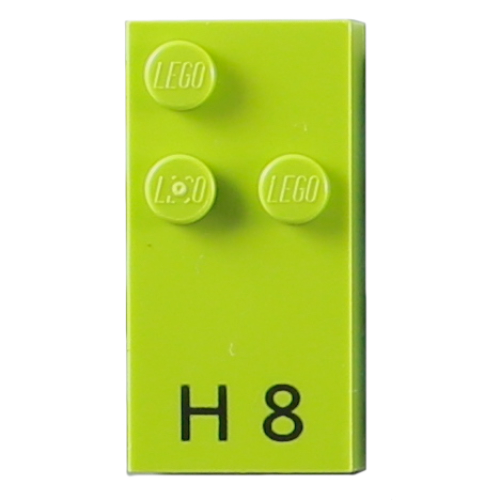 Lego Braille Brick 2 x 4 with 3 Studs ⠓ and 'H 8' Print / Lime