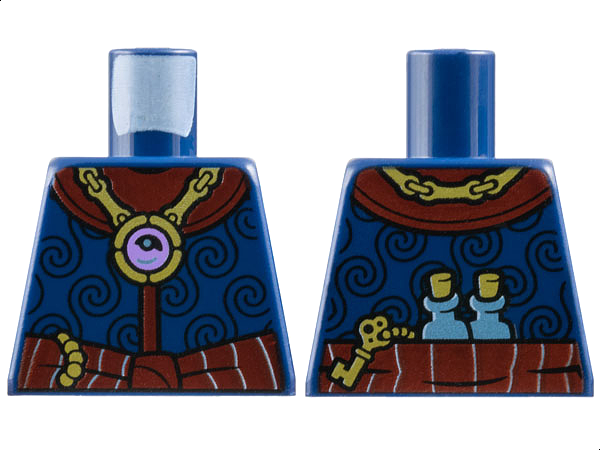 Lego Torso Cloak with Black Spirals, Dark Red Collar and Sash, Gold Jewel Necklace, Key and Flasks on Back Pattern / Dark Blue