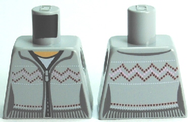 Lego Torso Female Knit Fair Isle Sweater with Zigzag Stitching, Zipper, Light Nougat Neck Pattern / Light Bluish Gray
