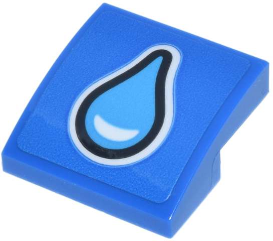 Lego Slope, Curved 2 x 2 x 2/3 with Dark Azure Water Droplet, Black Outline and White Highlight Pattern (Sticker) - Set 72156
