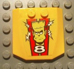 Lego Wedge 4 x 4 x 2/3 Triple Curved with Frankenstein Monster Head and White Number 8 Pattern (Sticker) - Set 8670
