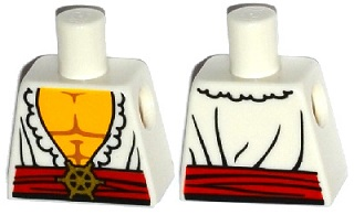 Lego Torso Open Shirt with Frills, Red Waist Sash and Gold Helm Buckle Pattern / White