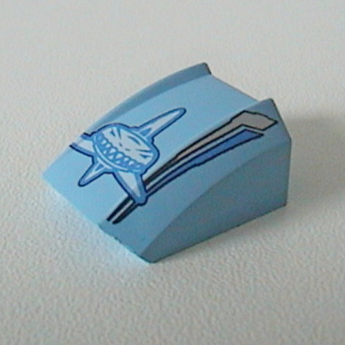 Lego Brick Curved 2 x 2 with Lip, No Studs with White Shark, Silver Stripes Print