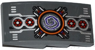 Lego Slope, Curved 4 x 2 with Grilles, Fans, Silver and Purple Spiral and Mechanical Pattern (Sticker) - Set 70168