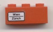 Lego Brick 1 x 3 with 'Wien - Zürich' Pattern on Left Side (Sticker) - Set 7745 / Red