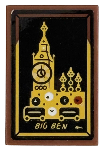Lego Tile 2 x 3 with Gold Big Ben Landmark Poster Pattern (Sticker) - Set 76451 / Reddish Brown