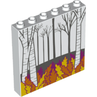 Lego Panel 1 x 6 x 5 with Forest, Tress, Autumn Leaves Print / White