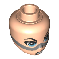 Lego Minidoll Head with Dark Azure Eyes, Black Lips and Open Mouth Snarl with Silver Strap Print (Lashina)