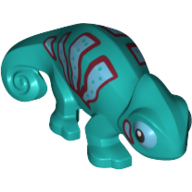 Lego Animal, Chameleon with Azure Eye Patches and Azure and Dark Red Stripes Print / Dark Turquoise