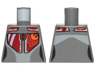 Lego Torso SW Mandalorian Armor Plates Female Red, Silver, and Orange with Rebel Starbird Pattern (Sabine Wren) / Dark Bluish Gray