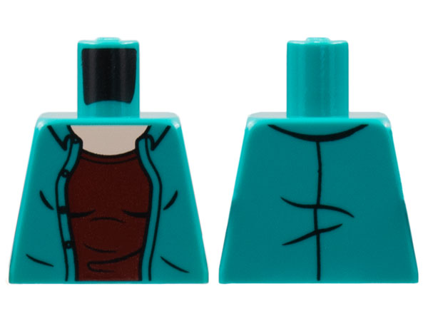 Lego Torso Jacket, Light Nougat Neck, Dark Red Shirt Pattern / Dark Turquoise