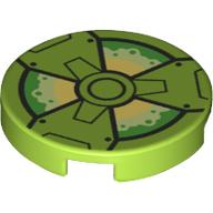 Lego Tile Round 2 x 2 with Green/Yellow Radioactivity Logo Print / Lime