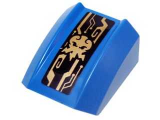 Lego Slope, Curved 2 x 2 Lip with Gold Jay Symbol and Mechanical Lines Pattern (Sticker) - Set 70736 / Blue