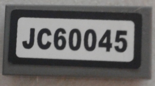 Lego Tile 1 x 2 with Black 'JC60045' Pattern (Sticker) - Set 60045 / Dark Bluish Gray